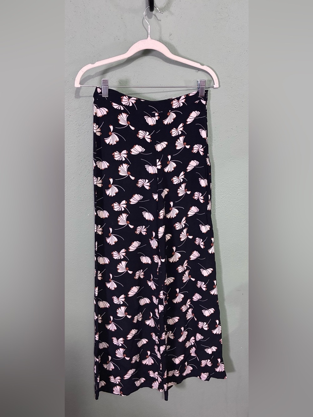 Zara Woman Small Black Floral Wide Leg Palazzo Pants